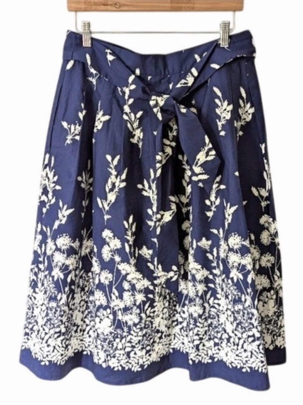 Talbots The Piper Patio Skirt Navy Floral Midi Skirt with Tie Waist 100% Cotton - Picture 13 of 16